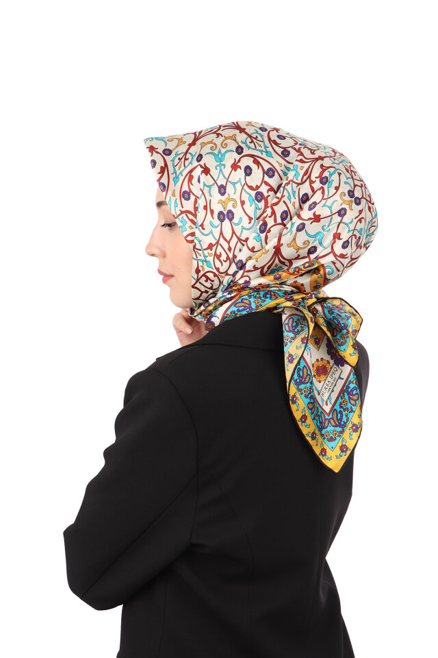 وشاح حرير سورا بنقشة اللبلاب الأرجواني - 2