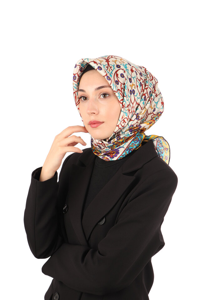 وشاح حرير سورا بنقشة اللبلاب الأرجواني 