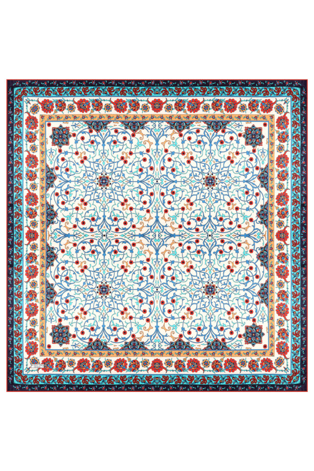 وشاح حريري سورا بنقشة اللبلاب باللون الأزرق البترولي - 3