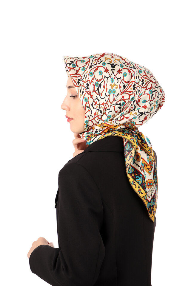 وشاح حرير سورا بنقشة اللبلاب الأخضر - 2