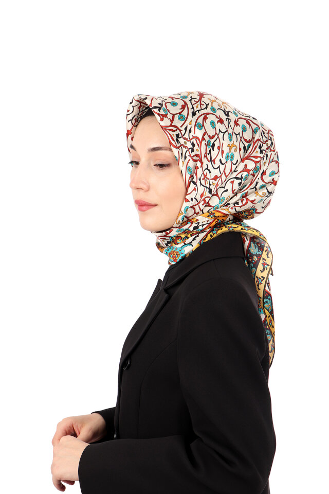 وشاح حرير سورا بنقشة اللبلاب الأخضر 