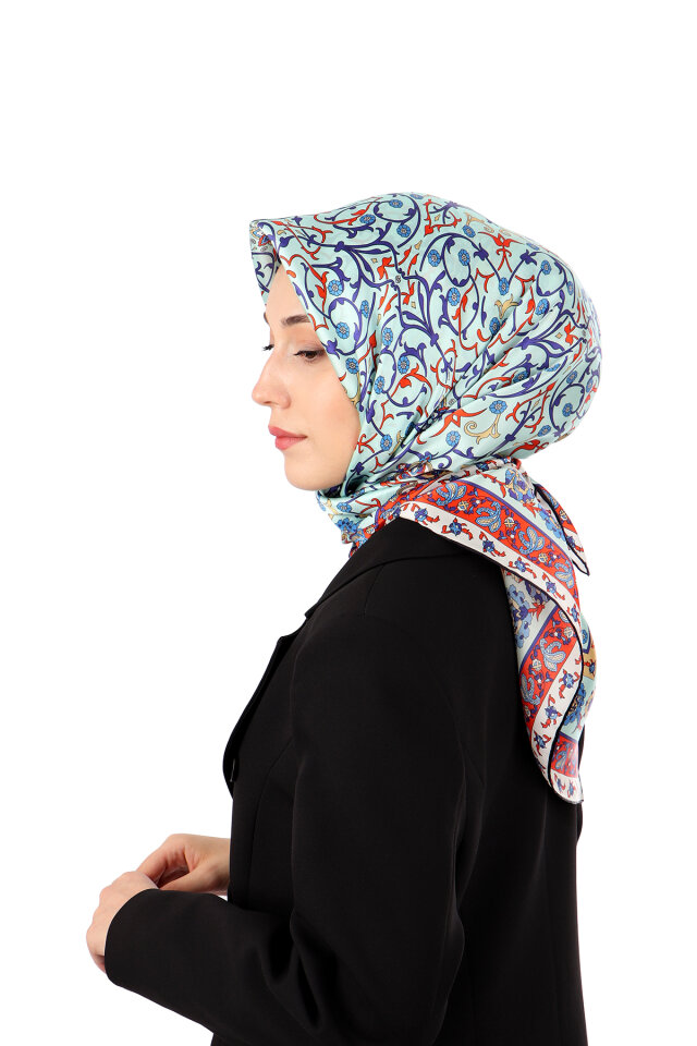 وشاح حرير سورا بنقشة اللبلاب الأزرق - 2