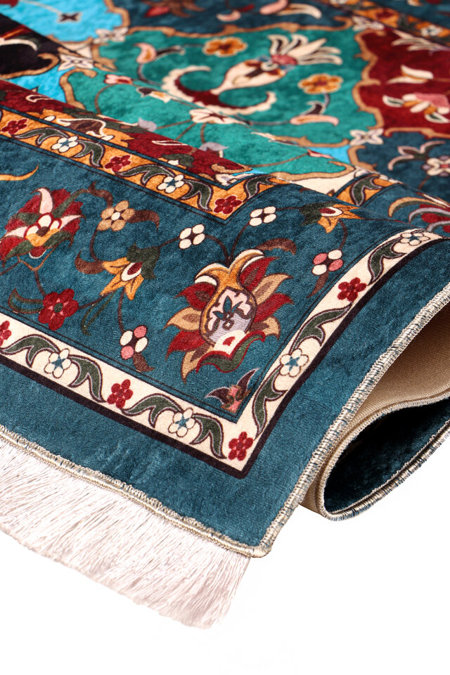 سجادة صلاة مخملية إسفنجية باللون الأزرق البترولي - 2