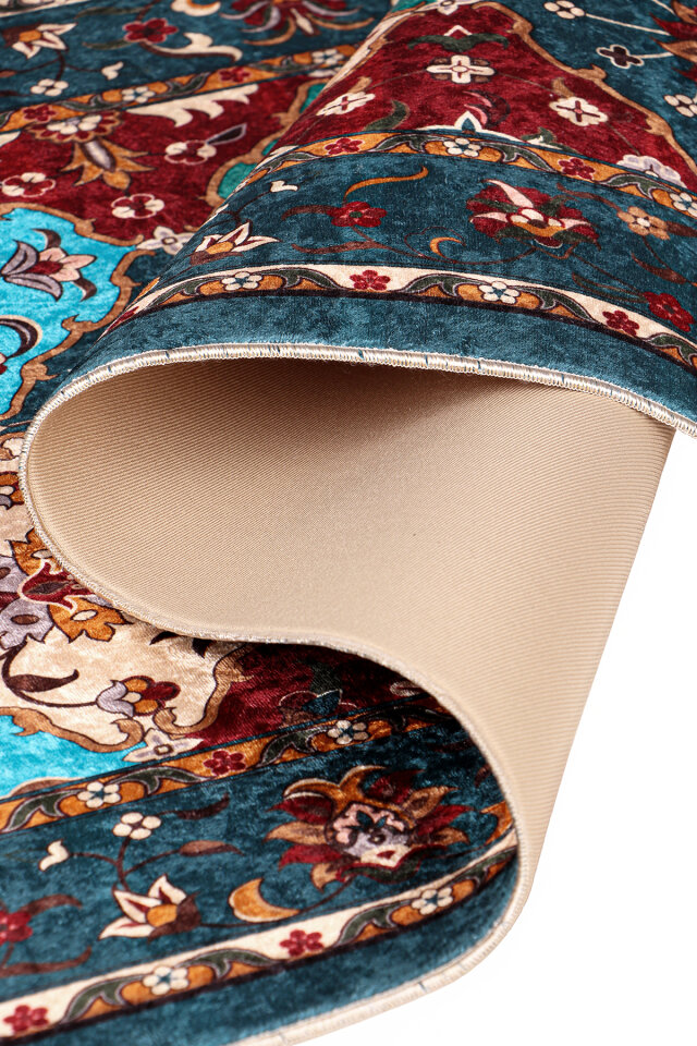 سجادة صلاة مخملية إسفنجية باللون الأزرق البترولي - 3