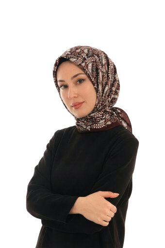 وشاح حريري بني بنقشة برج العذراء 