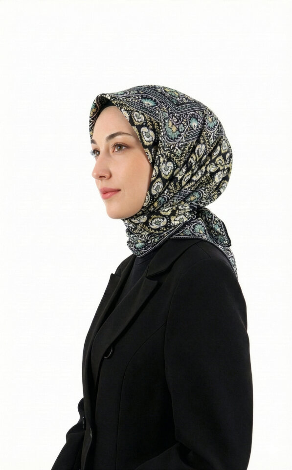 وشاح حريري منقوش بنقشة تاج النعناع 