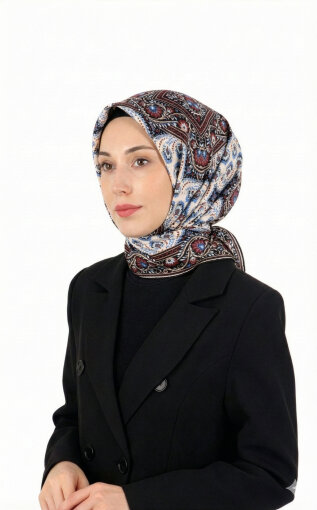 وشاح حريري مائل بنقشة تاج فيروزي 