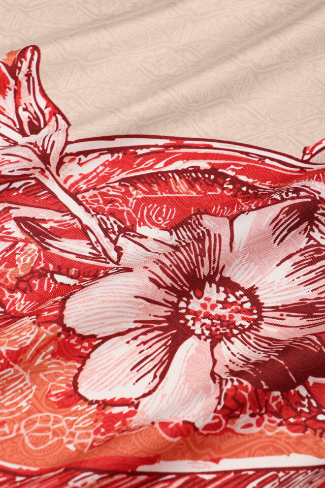 وشاح حريري منقوش بنقشة بحر المرجان - 4