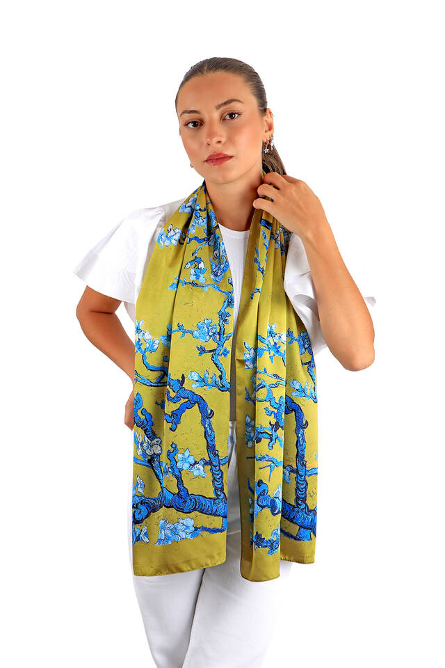 Acid Green Almond Flower Silky Foulard - 2