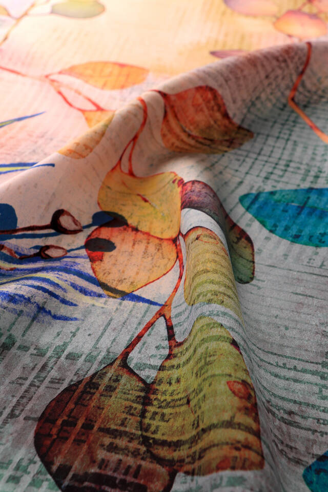 Acid Green Botanical Pattern Sura Silk Square Scarf - 2