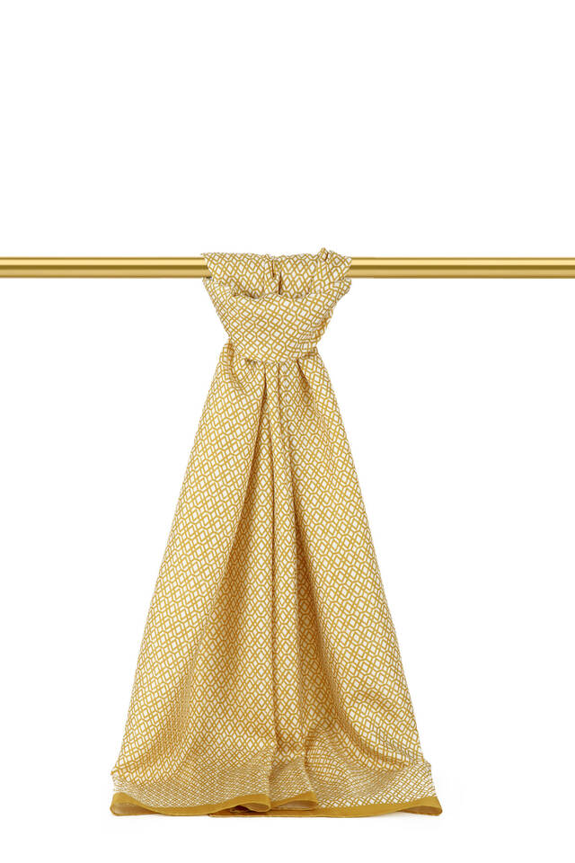 Acid Green Honeycomb Pattern Twill Silk Scarf - Bursa İpek