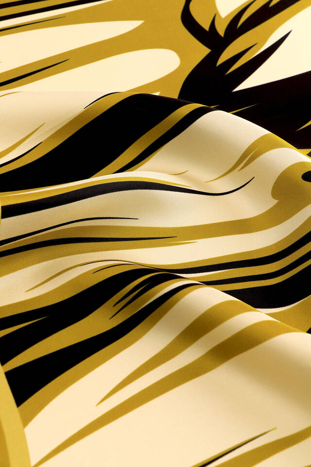 Acid Green Nilsu Pattern Twill Silk Square Scarf - 3