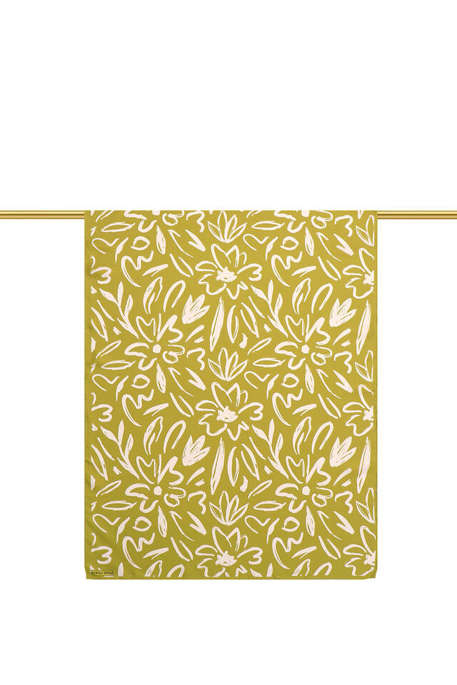 Acid Green Spring Pattern Twill Silk Scarf - 2