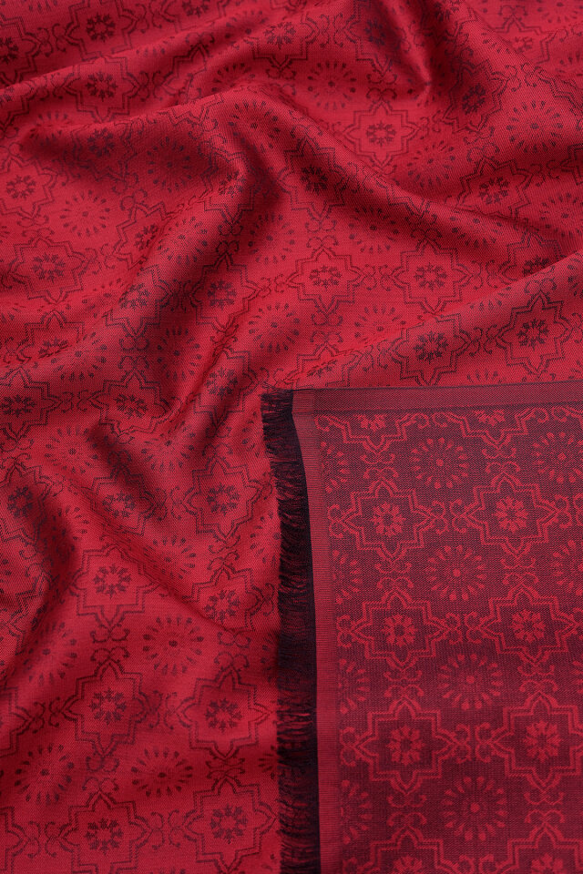 Bordo Anadolu Desen Jakarlı İpek Şal - 3