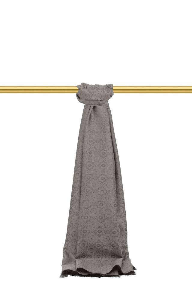 Gri Anadolu Desen Jakarlı İpek Şal - Bursa İpek