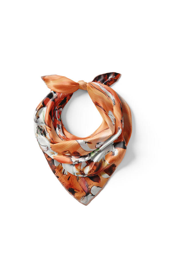 Turuncu Anemon Desen İpek Mendil - 3