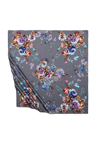 Anthracite Begonia Pattern Silky Square Scarf 