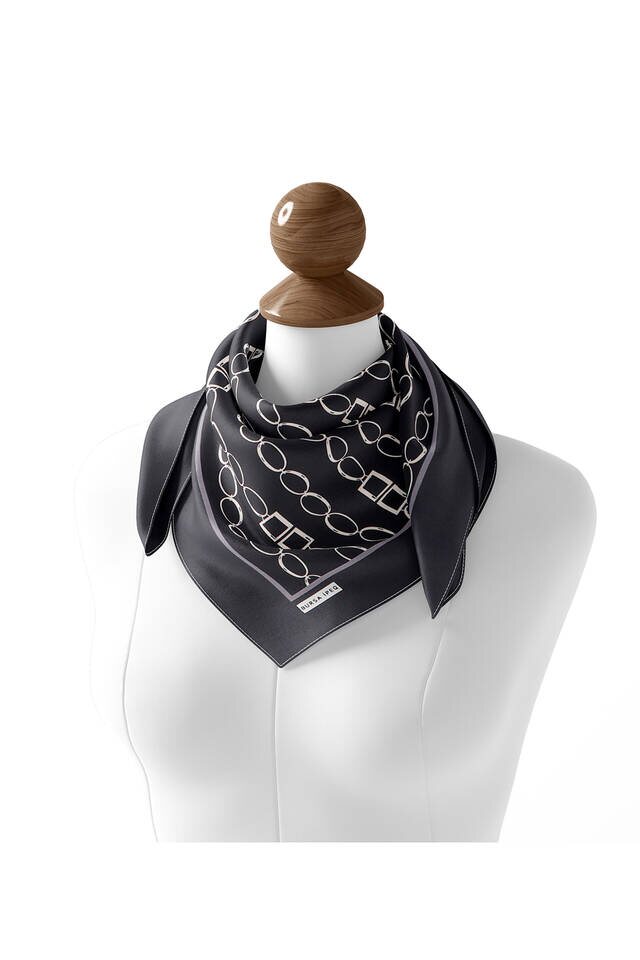 Anthracite Chain Pattern Twill Silk Square Scarf - 3