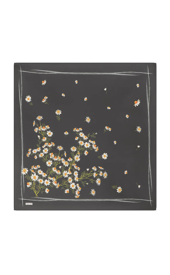 Anthracite Daisy Pattern Twill Silk Square Scarf - 2