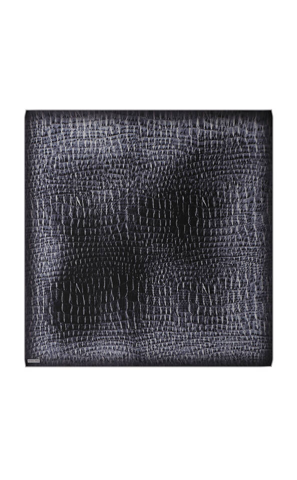 Anthracite Deren Pattern Twill Silk Square Scarf 