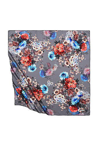 Anthracite Fulya Pattern Silky Square Scarf 