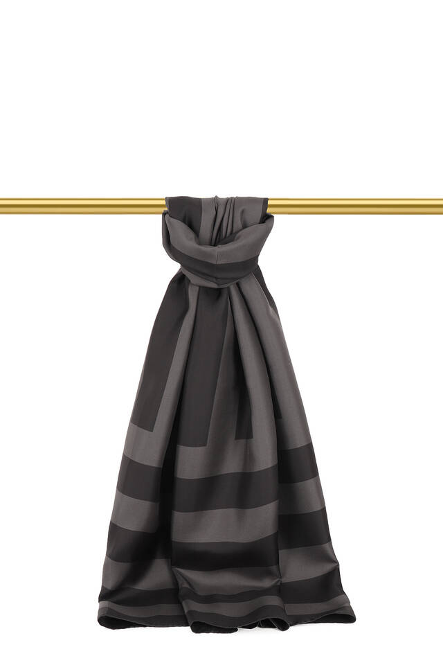 Anthracite Stripe Pattern Twill Silk Scarf 