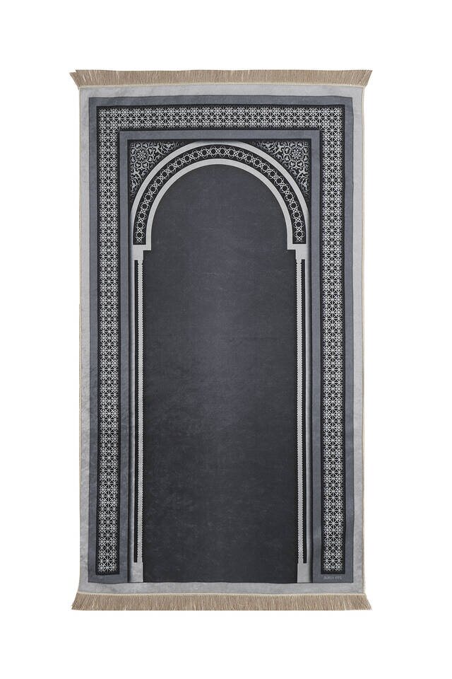 Anthracite Velvet Carpet Prayer Rug - Bursa İpek