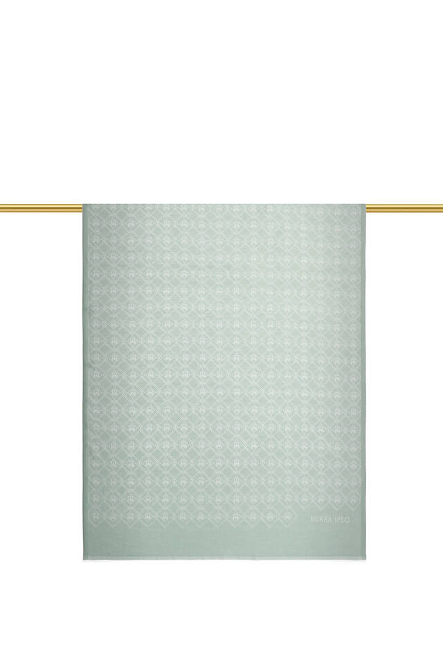 Aqua Green Monogram Pattern Jacquard Silk Scarf - 2