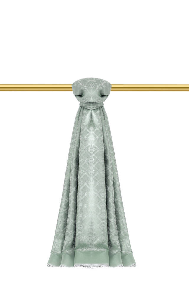 Aqua Green Monogram Pattern Jacquard Silk Scarf 