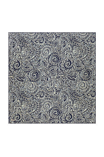 Navy Blue Art Pattern Twill Silk Scarf 