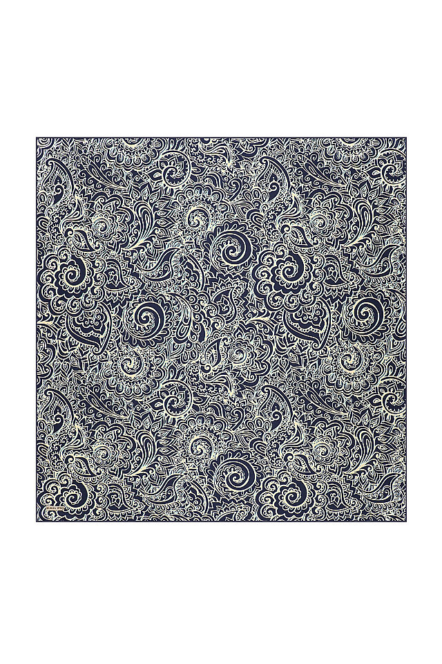 Navy Blue Art Pattern Twill Silk Scarf 