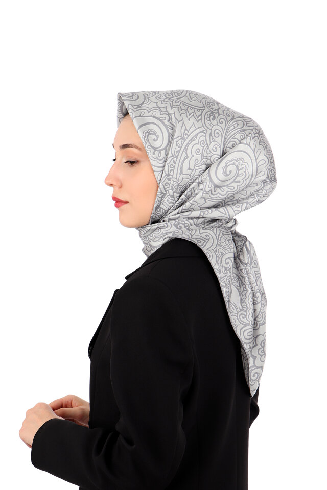 Silver Art Pattern Twill Silk Scarf - 2