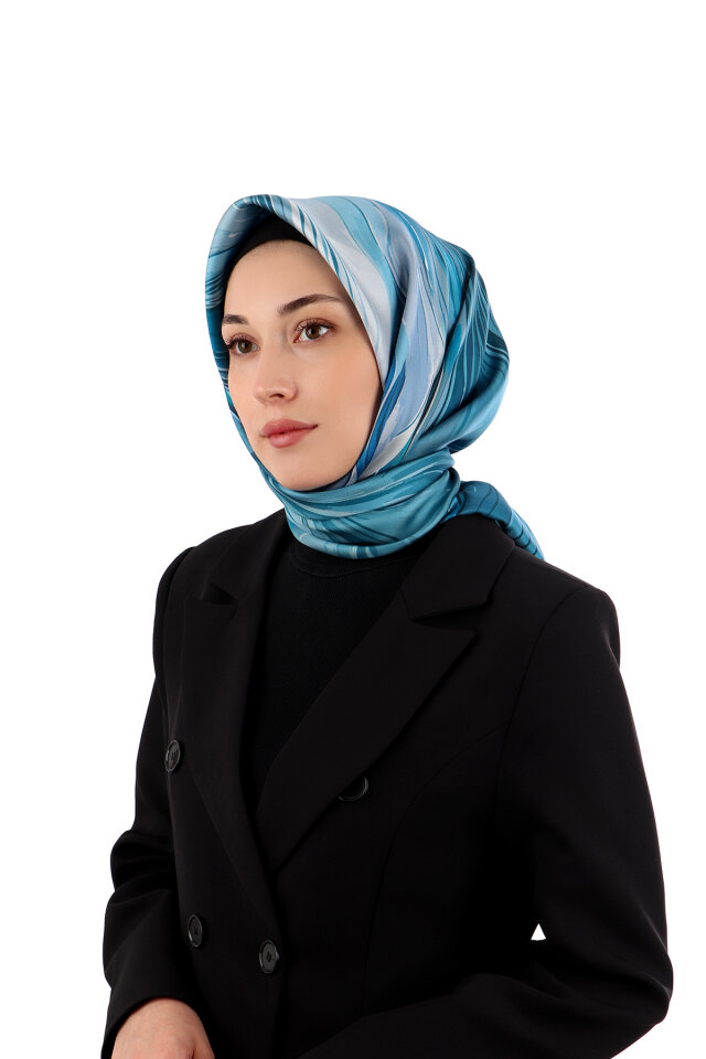 Mavi Arya Desen Twill İpek Eşarp 