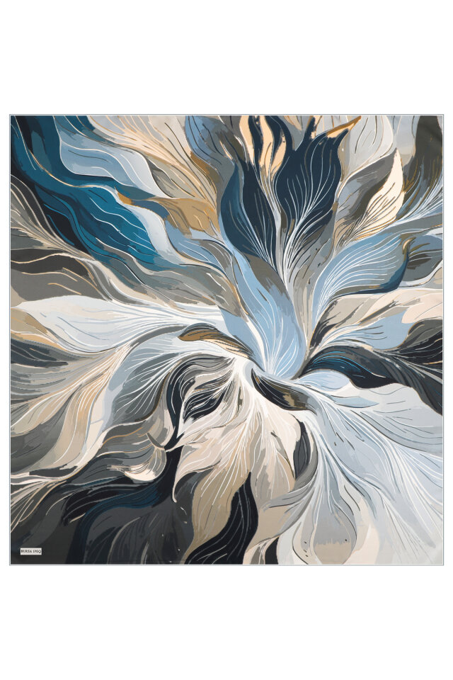 Ice Blue Arya Pattern Twill Silk Scarf - 2