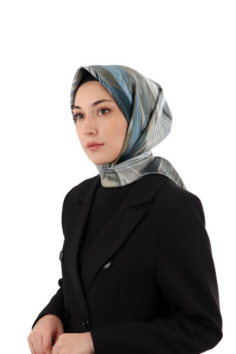 Ice Blue Arya Pattern Twill Silk Scarf 