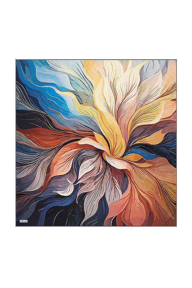 Navy Blue Arya Pattern Twill Silk Scarf - Bursa İpek