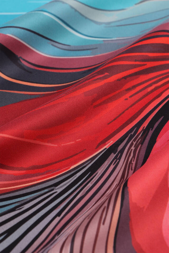 Petrol Blue Arya Pattern Twill Silk Scarf - 3