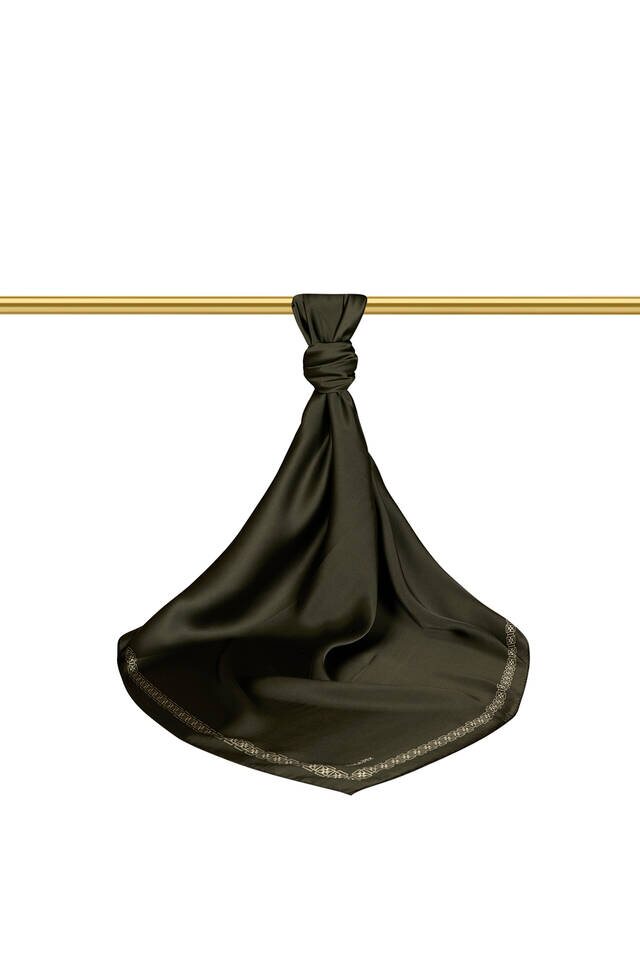 Asker Yeşili Kenarı Sulu Kelebek İpek Eşarp - 2