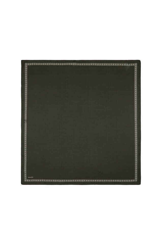 Asker Yeşili Kenarı Sulu Kelebek İpek Eşarp 