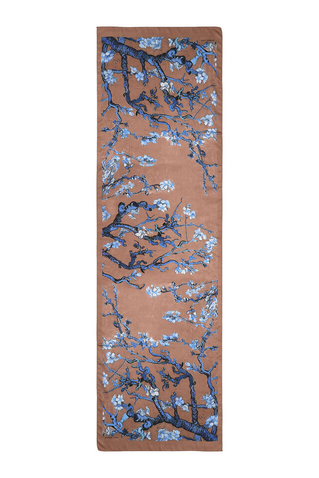 Çikolata Badem Çiçeği İpeksi Fular - 3