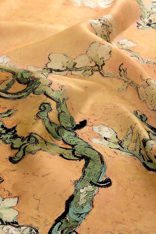 Hardal Badem Çiçeği Desen Vual İpek Şal - 4