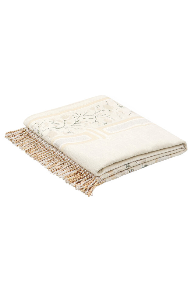 Bej Bahar Dalı Desen Kabartmalı Özel Dokuma Seccade - 5