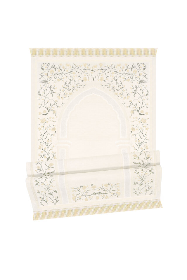 Bej Bahar Dalı Desen Kabartmalı Özel Dokuma Seccade - 4