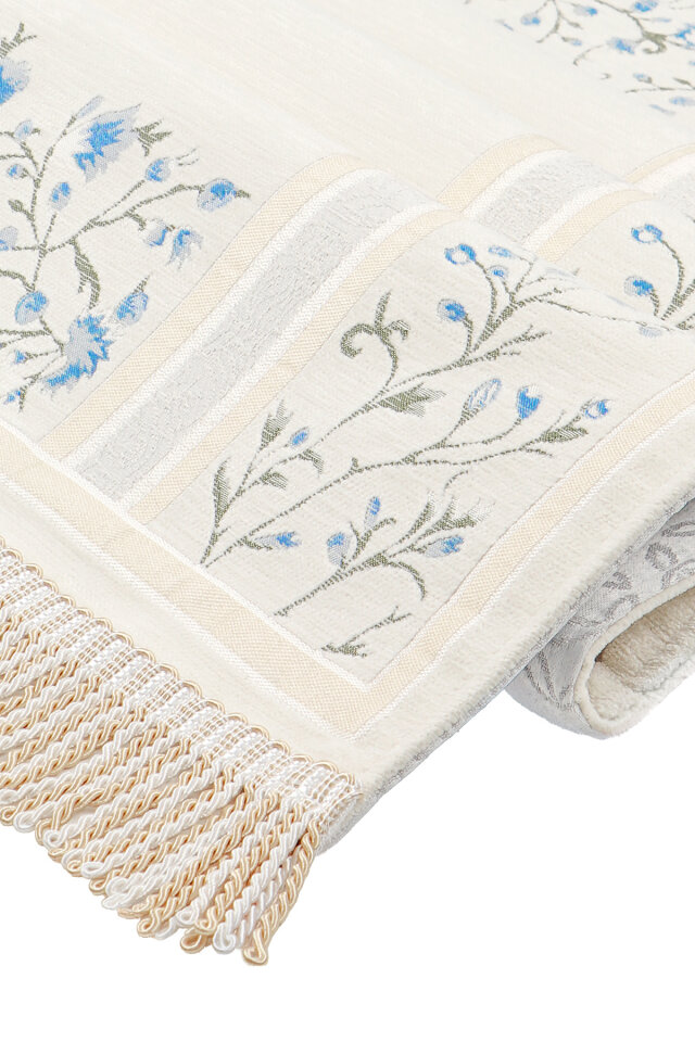 Mavi Bahar Dalı Desen Kabartmalı Özel Dokuma Seccade - 3