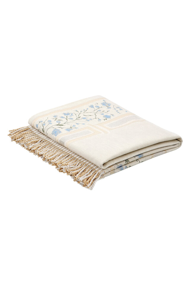 Mavi Bahar Dalı Desen Kabartmalı Özel Dokuma Seccade - 5