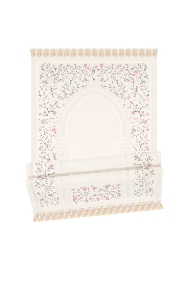 Pembe Bahar Dalı Desen Kabartmalı Özel Dokuma Seccade - 4