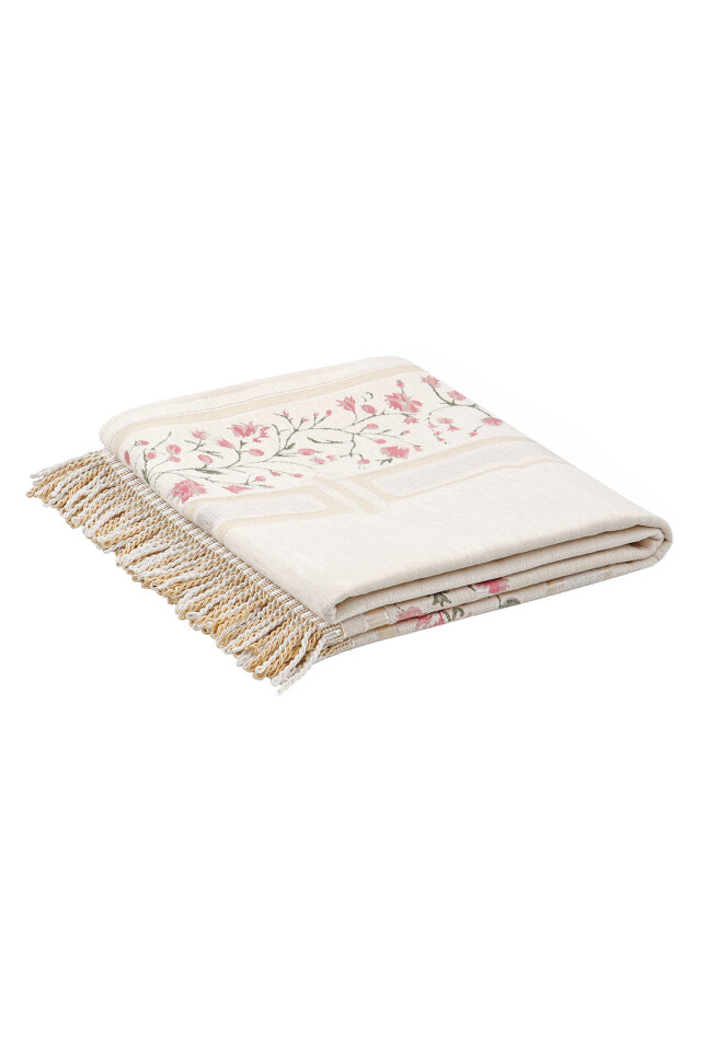 Pembe Bahar Dalı Desen Kabartmalı Özel Dokuma Seccade - 5
