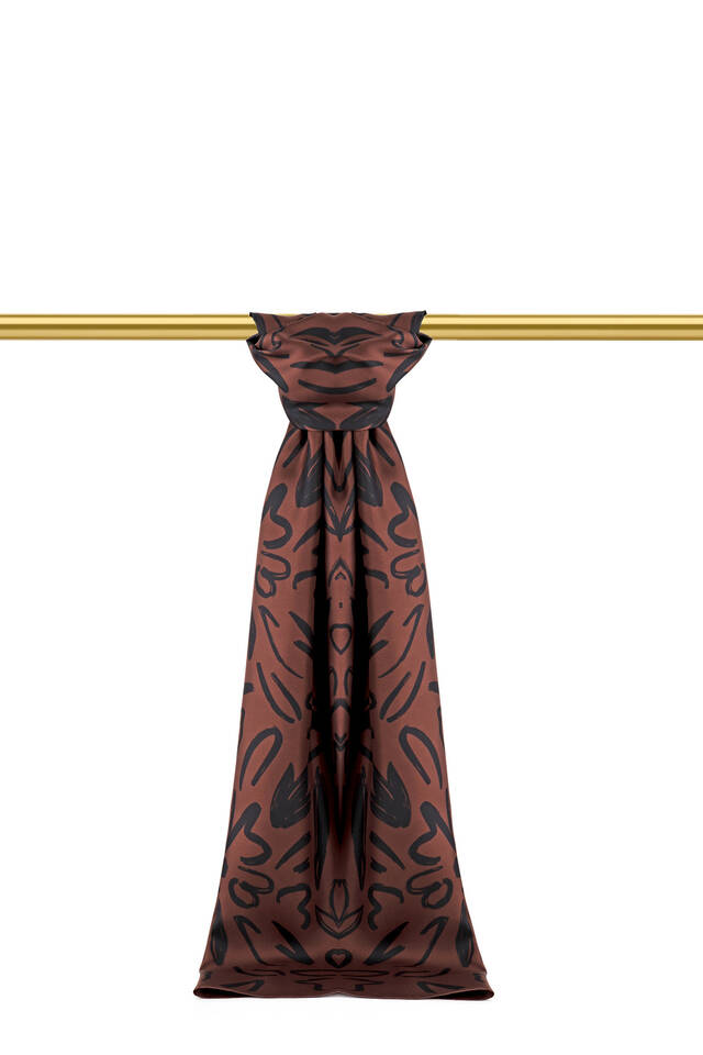 Kahverengi Bahar Desen Twill İpek Şal - 2