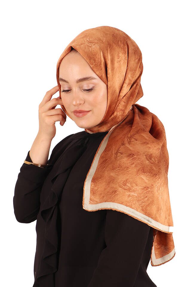 Bakır Fırça Desen İpek Şal - 3