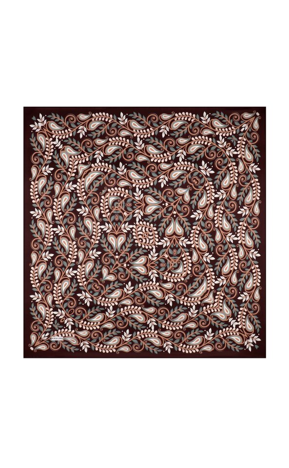 Brown Virgo Pattern Twill Silk Scarf - 2